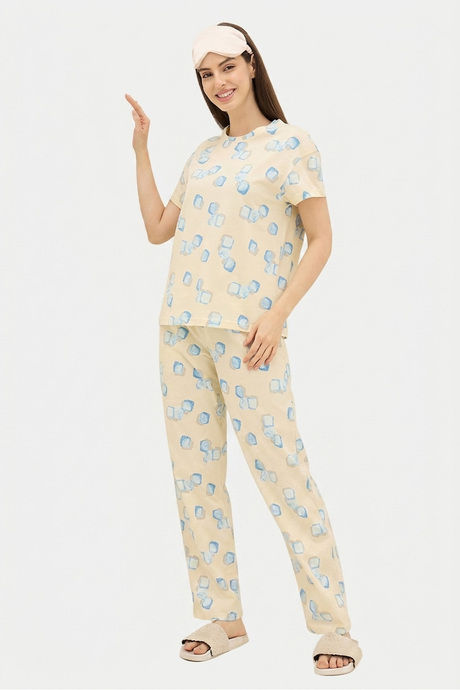 Sweet Dreams Geometric Printed Pyjama Set - Light Yellow — image 7